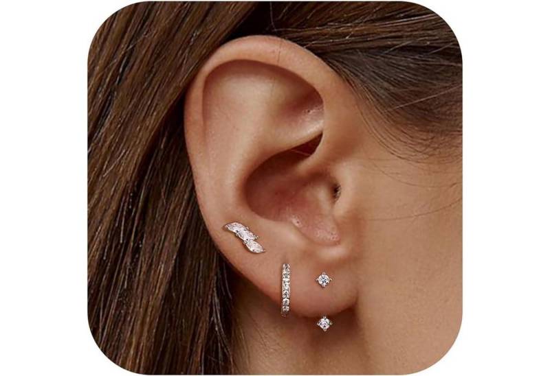 LuxusKollektion Ohrring und Ketten Set 3 Paar Ohrringe Set Damen Silber 925 Creolen Ohrstecker Zirkonia von LuxusKollektion