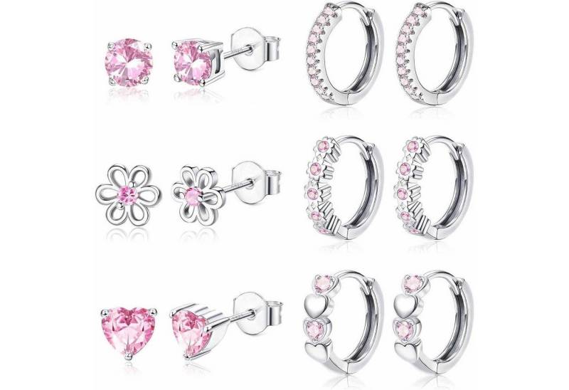 LuxusKollektion Ohrring und Ketten Set 6 Paar Kleine Ohrringe Set Damen Mädchen 925 Silber Pin Sleeper von LuxusKollektion