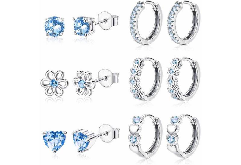 LuxusKollektion Ohrring und Ketten Set 6 Paar Sterling Silber Ohrringe Set Rosa Lila Blau für Mädchen von LuxusKollektion