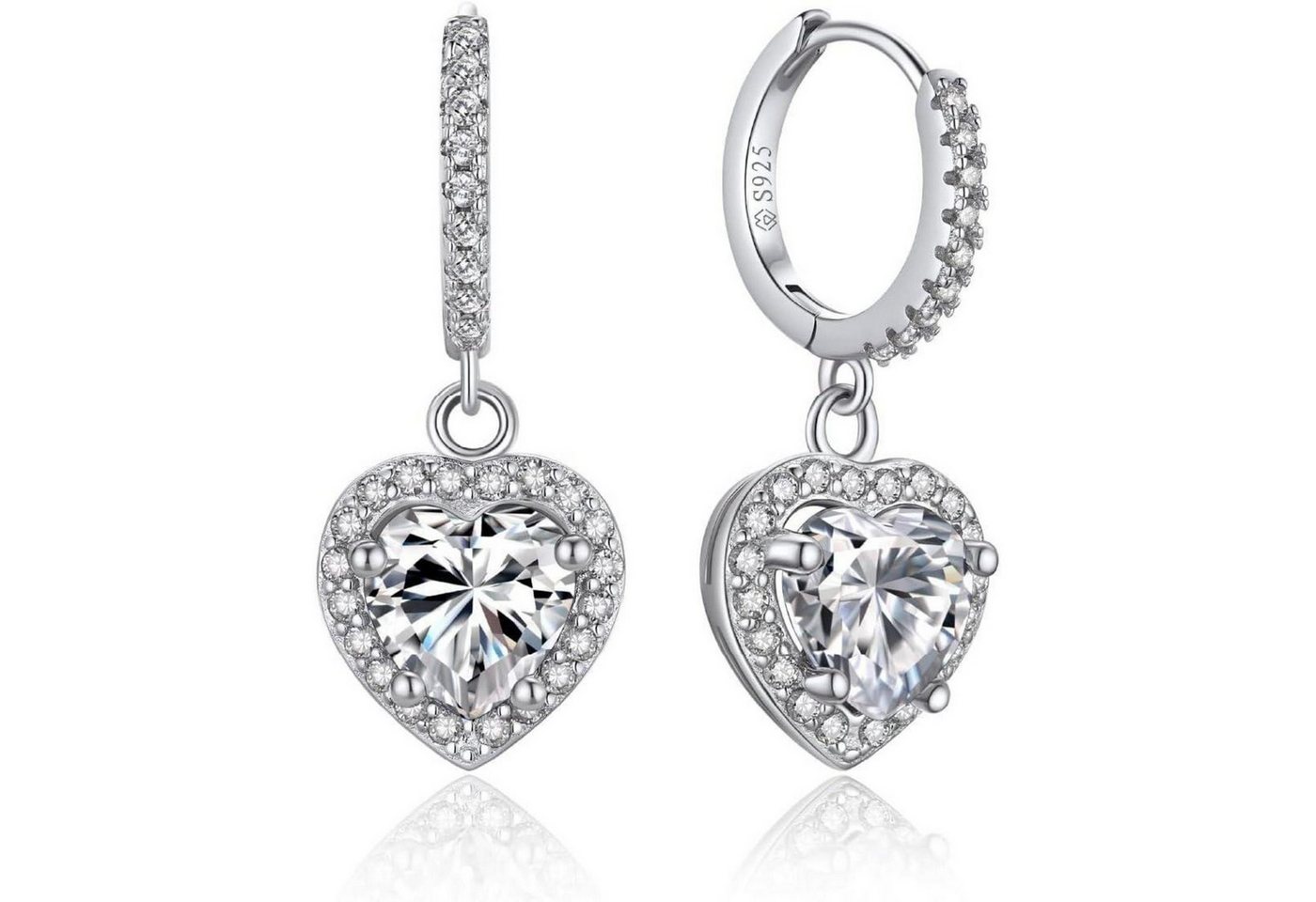 LuxusKollektion Ohrring und Ketten Set Creolen 2 Karat Moissanite Diamant Silber 925 B-Herz Halo Anhänger von LuxusKollektion