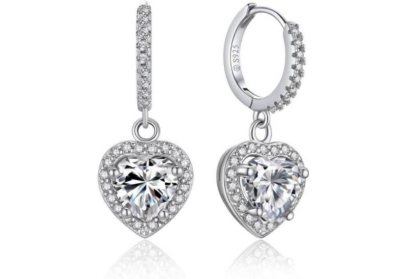 LuxusKollektion Ohrring und Ketten Set Creolen 2 Karat Moissanite Diamant Silber 925 B-Herz Halo Anhänger von LuxusKollektion