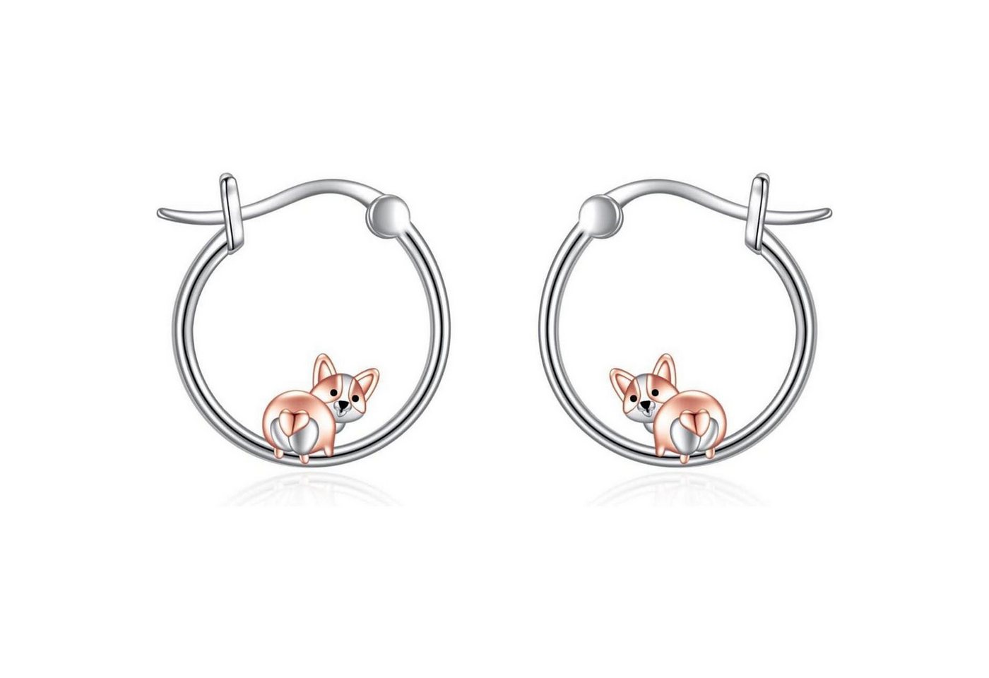 LuxusKollektion Ohrring und Ketten Set Creolen 925 Sterling Silber Bulldogge Katze Ohrringe Damen Corgi von LuxusKollektion