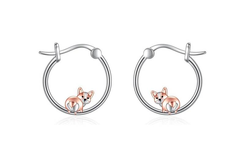LuxusKollektion Ohrring und Ketten Set Creolen 925 Sterling Silber Bulldogge Katze Ohrringe Damen Corgi von LuxusKollektion