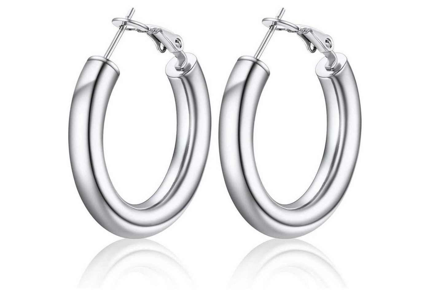 LuxusKollektion Ohrring und Ketten Set Creolen Damen 5mm Edelstahl 18k vergoldet 30mm 80mm 01-silber-30mm von LuxusKollektion