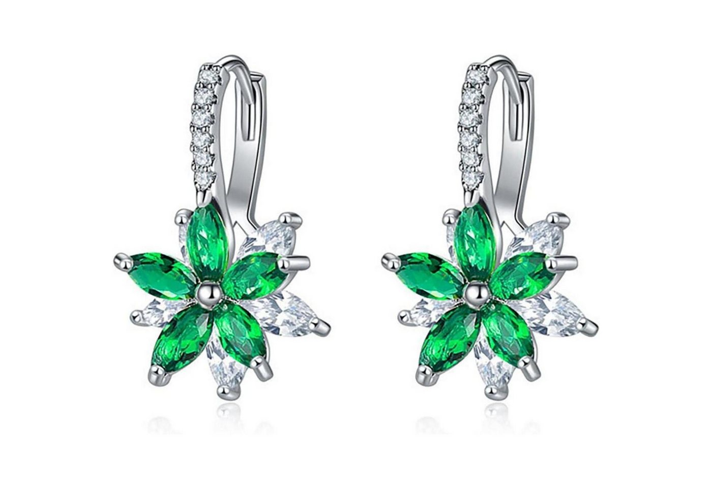 LuxusKollektion Ohrring und Ketten Set Creolen Damen Huggie Klapp Zirkonia Silber Geschenkbox Grün von LuxusKollektion