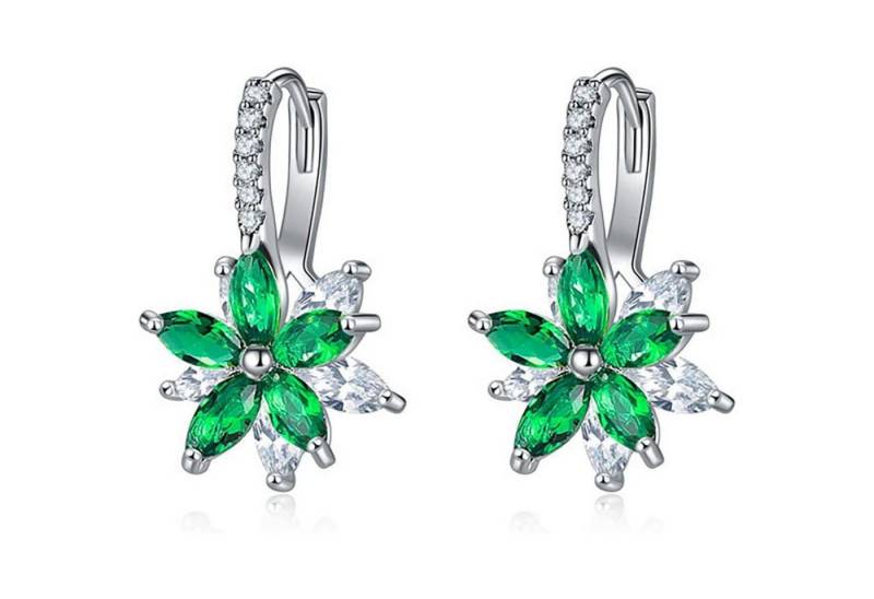 LuxusKollektion Ohrring und Ketten Set Creolen Damen Huggie Klapp Zirkonia Silber Geschenkbox Grün von LuxusKollektion