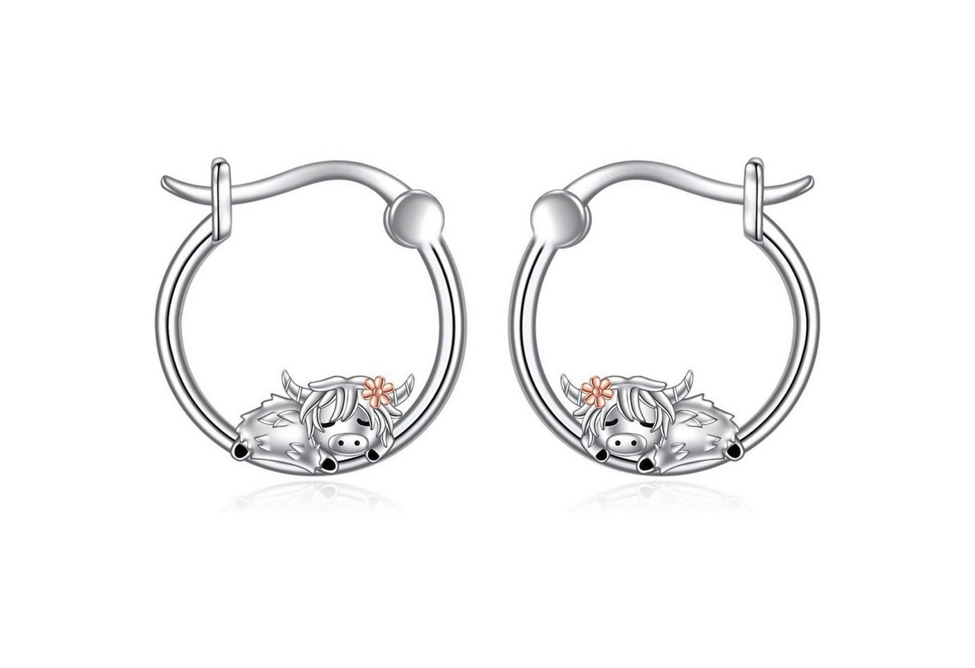 LuxusKollektion Ohrring und Ketten Set Creolen Ohrringe 925 Silber Bulldogge Katze Damen Mädchen Hochlandkuh von LuxusKollektion