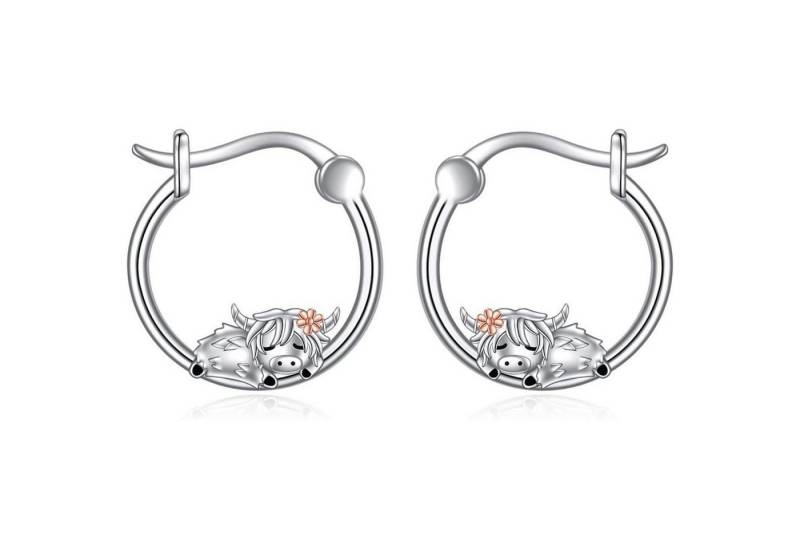 LuxusKollektion Ohrring und Ketten Set Creolen Ohrringe 925 Silber Bulldogge Katze Damen Mädchen Hochlandkuh von LuxusKollektion