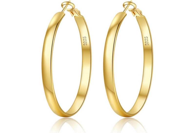 LuxusKollektion Ohrring und Ketten Set Creolen Silber 925 Damen 5mm hypoallergen 14K vergoldet Gold 30MM von LuxusKollektion