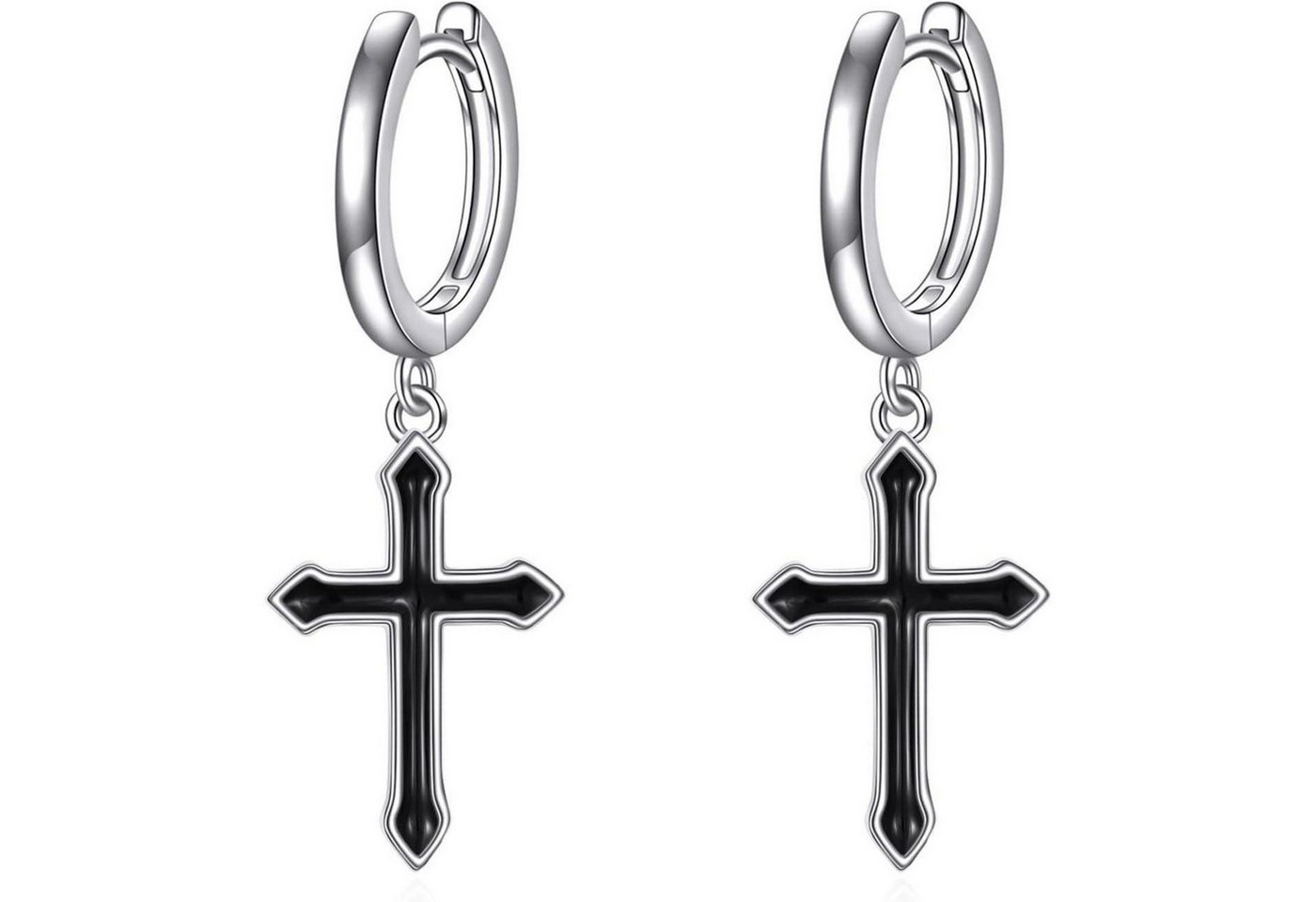 LuxusKollektion Ohrring und Ketten Set Creolen Silber Kreuz Sterne Damen Herren Schwarze Kreuz Silber Creolen von LuxusKollektion