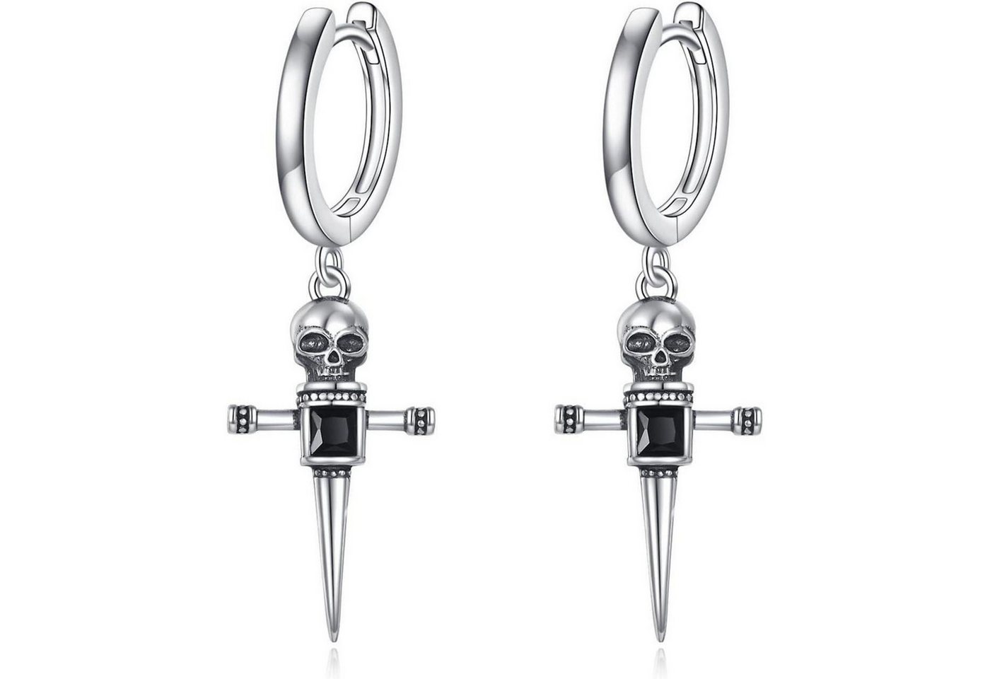 LuxusKollektion Ohrring und Ketten Set Creolen Silber Sterling schwarz Kreuz Sterne Damen Totenkopfkreuz von LuxusKollektion