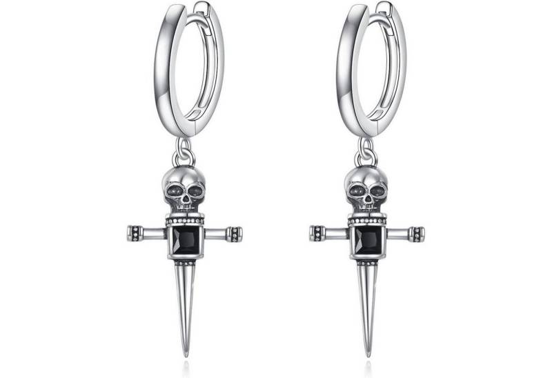LuxusKollektion Ohrring und Ketten Set Creolen Silber Sterling schwarz Kreuz Sterne Damen Totenkopfkreuz von LuxusKollektion