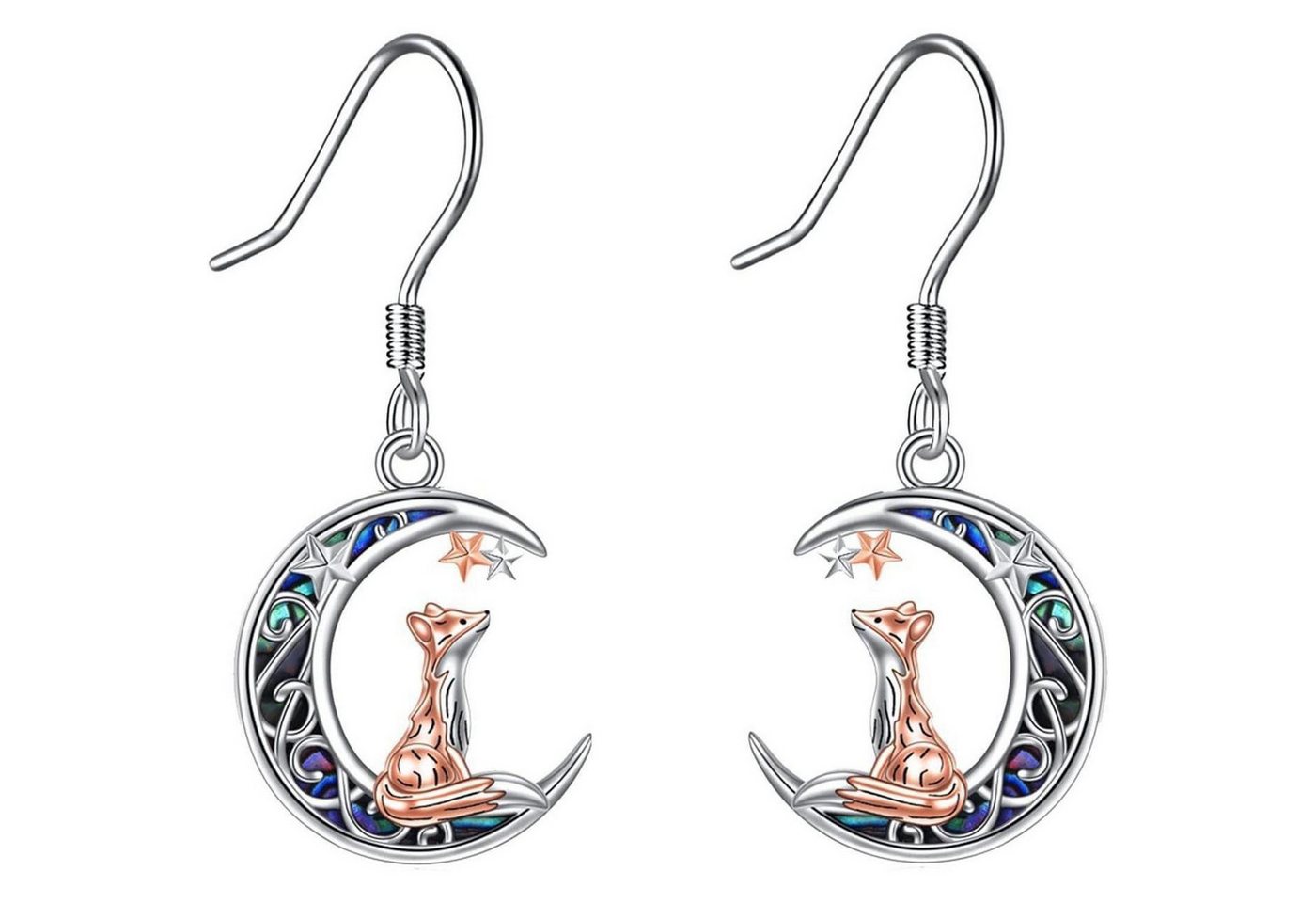 LuxusKollektion Ohrring und Ketten Set Fuchs Mond Ohrringe Silber Abalone Muschel Tier Schmuck von LuxusKollektion