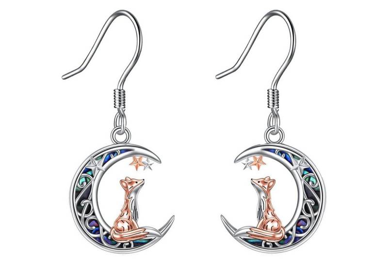 LuxusKollektion Ohrring und Ketten Set Fuchs Mond Ohrringe Silber Abalone Muschel Tier Schmuck von LuxusKollektion