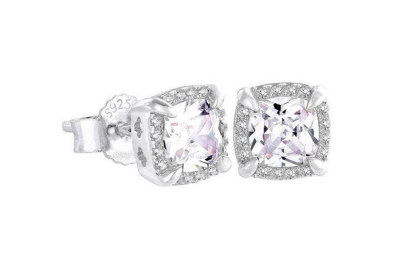 LuxusKollektion Ohrring und Ketten Set Herren Ohrstecker Silber 925 mit Zirkonia Steinen Blau Weiß 7mm von LuxusKollektion