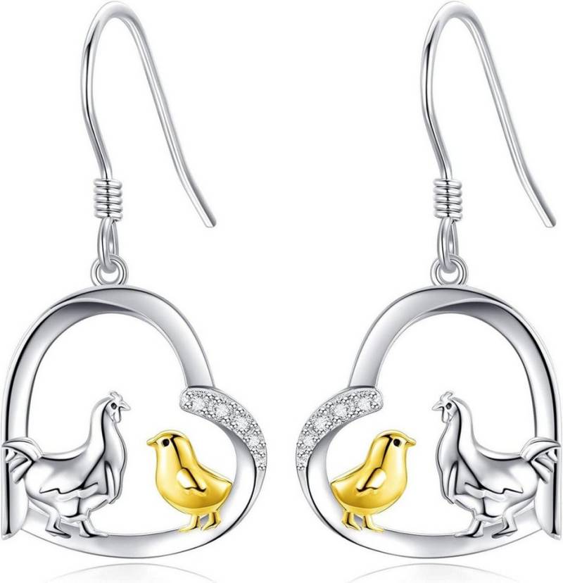 LuxusKollektion Ohrring und Ketten Set Huhn Ohrringe Sterling Silber Mutter Kind Herz Tropfen Bauernhof Tier von LuxusKollektion