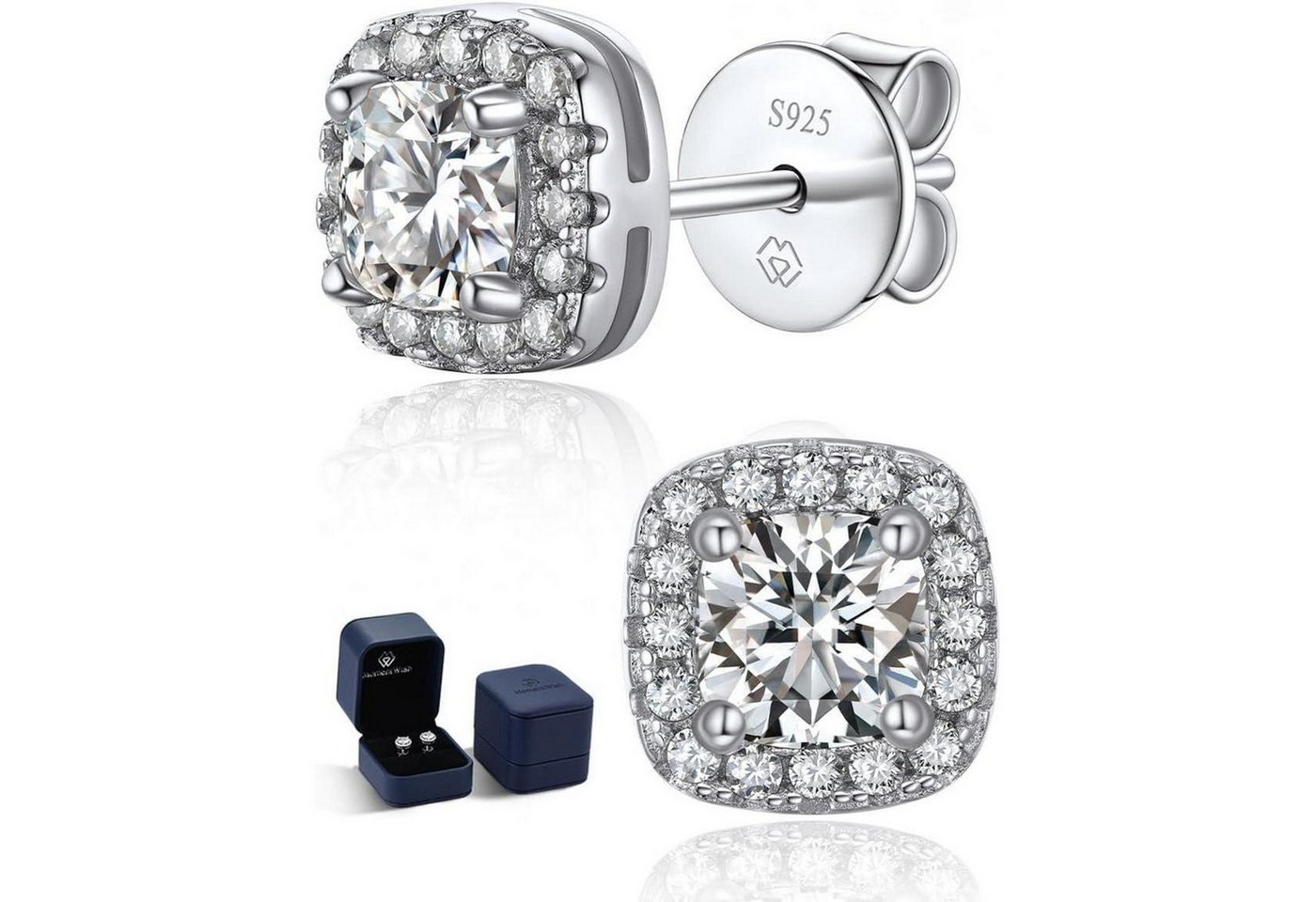LuxusKollektion Ohrring und Ketten Set Moissanite Halo Ohrringe 1,16 Karat Ohrstecker 925 Silber Brillant von LuxusKollektion