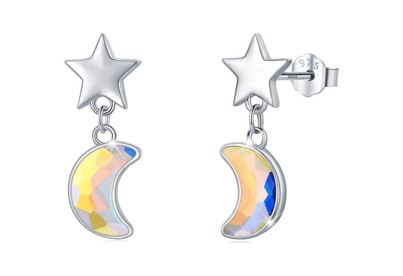 LuxusKollektion Ohrring und Ketten Set Ohrringe 925 Sterling Silber Damen Stern Mond Kristall Ohrstecker 1 von LuxusKollektion