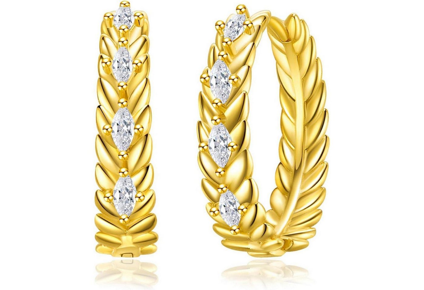 LuxusKollektion Ohrring und Ketten Set Ohrringe Creolen Gold 925 Damen Geschenkbox Weizenähre 25mm von LuxusKollektion