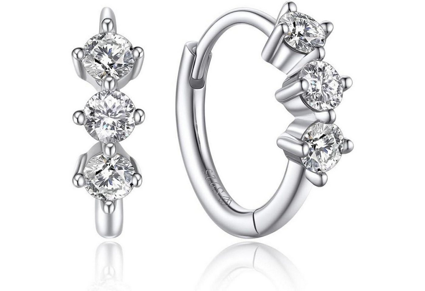 LuxusKollektion Ohrring und Ketten Set Ohrringe Creolen Moissanite Diamant 2ct 925 Silber F-Creolen-3 Steine von LuxusKollektion