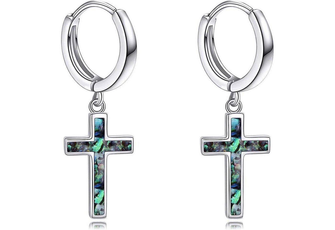 LuxusKollektion Ohrring und Ketten Set Ohrringe Creolen Silber schwarz Kreuz Damen Kreuz Ohrringe-Abalone von LuxusKollektion