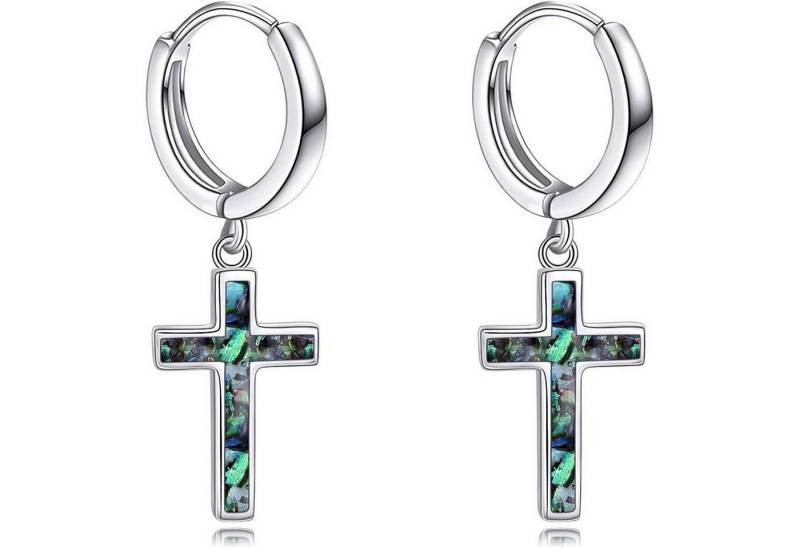 LuxusKollektion Ohrring und Ketten Set Ohrringe Creolen Silber schwarz Kreuz Damen Kreuz Ohrringe-Abalone von LuxusKollektion