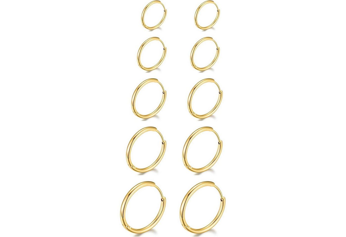 LuxusKollektion Ohrring und Ketten Set Ohrringe Edelstahl Damen Creolen Set 5 Paar Gold 8mm 10mm 12mm 14mm von LuxusKollektion
