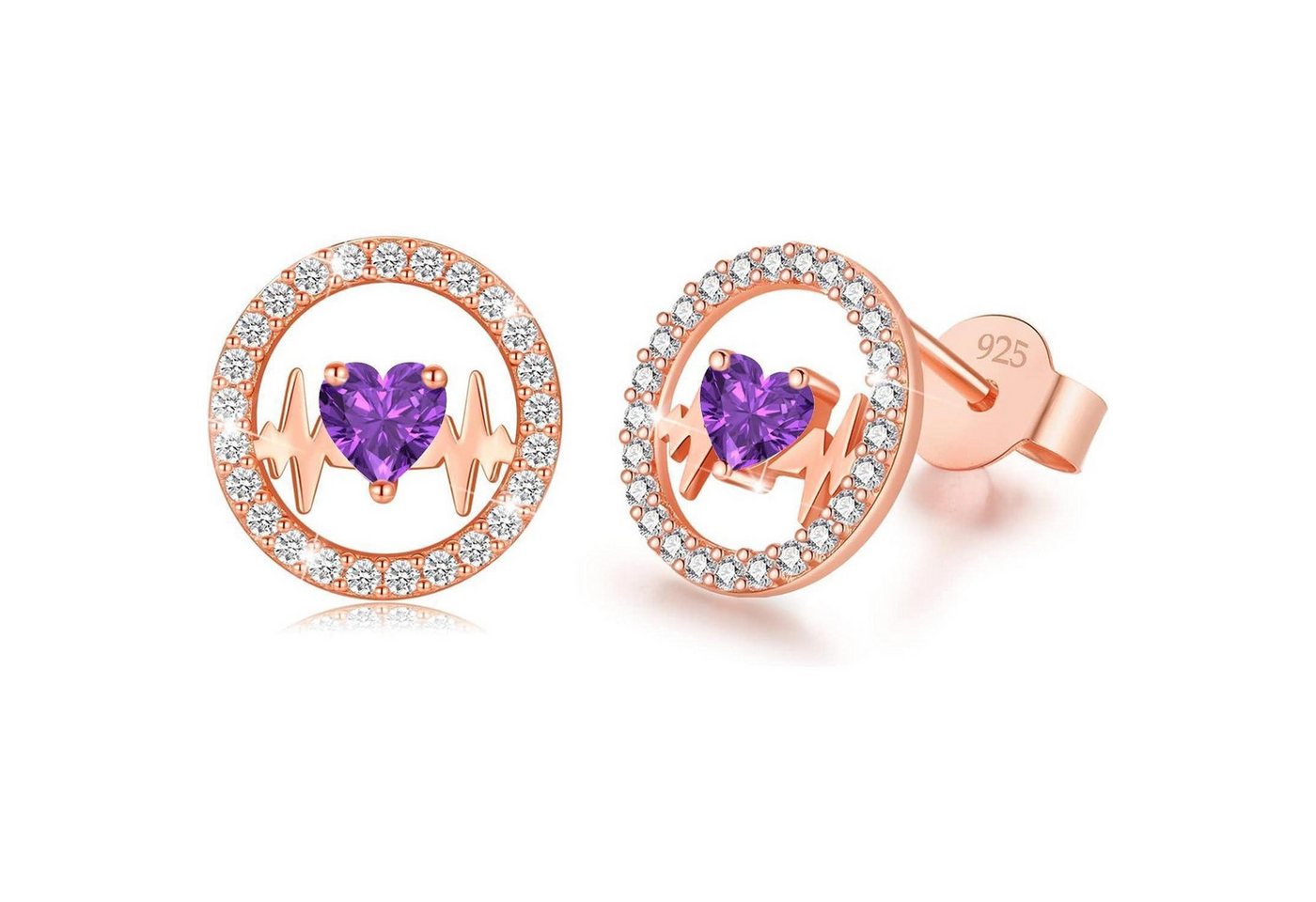 LuxusKollektion Ohrring und Ketten Set Ohrringe Herzschlag Ohrstecker Silber 925 Rosé gold 02 Februar von LuxusKollektion
