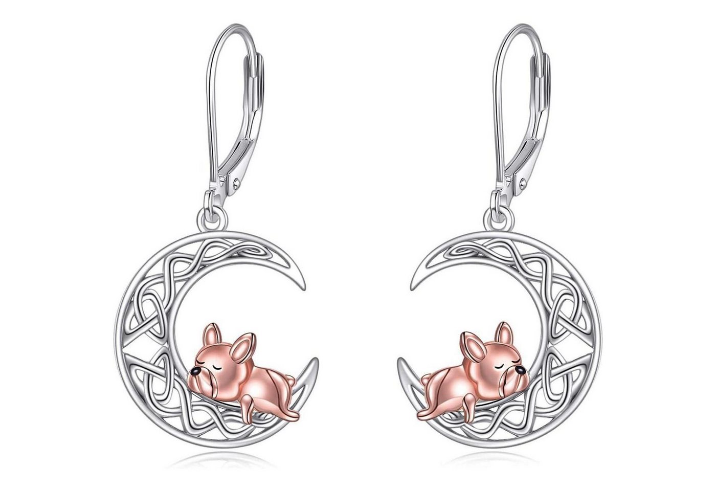 LuxusKollektion Ohrring und Ketten Set Ohrringe Keltisch Hängend Sterling Silber Französische Bulldogge von LuxusKollektion