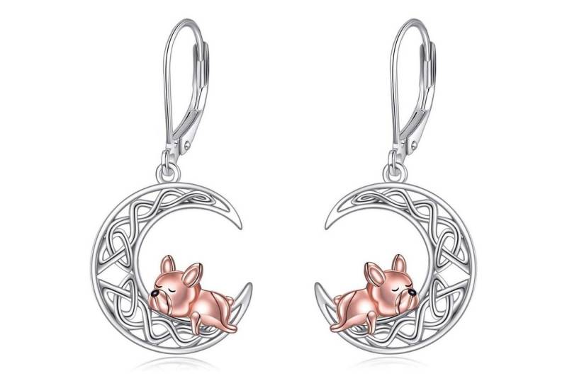 LuxusKollektion Ohrring und Ketten Set Ohrringe Keltisch Hängend Sterling Silber Französische Bulldogge von LuxusKollektion
