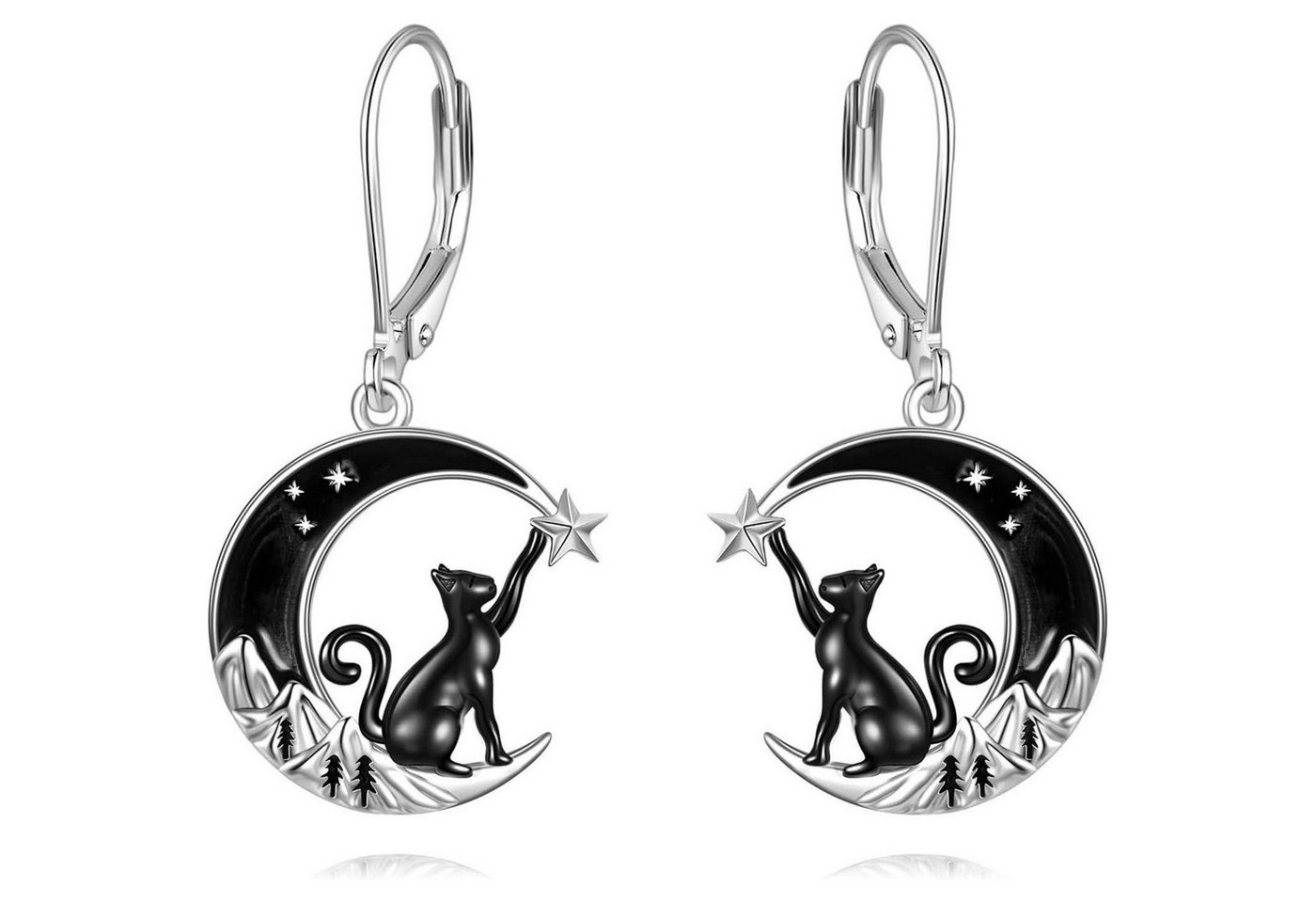 LuxusKollektion Ohrring und Ketten Set Ohrringe Keltisch Hängend Sterling Silber Mond Damen Berg und Katze von LuxusKollektion