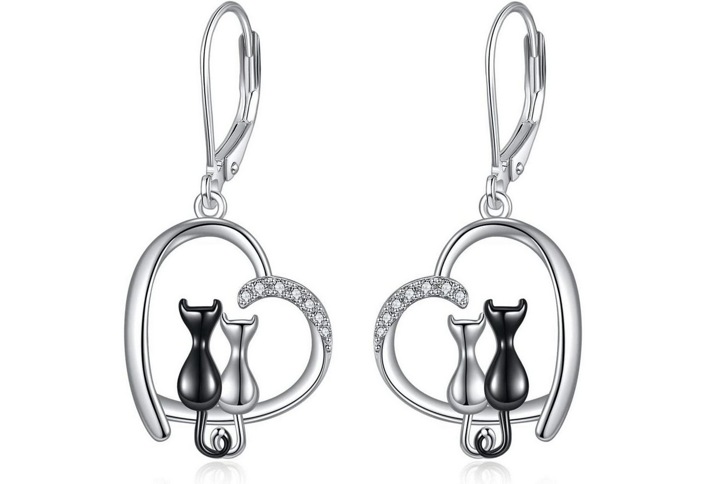 LuxusKollektion Ohrring und Ketten Set Ohrringe Keltisch Hängend Sterlingsilber Mond Damen 2 Katzen-Herz von LuxusKollektion