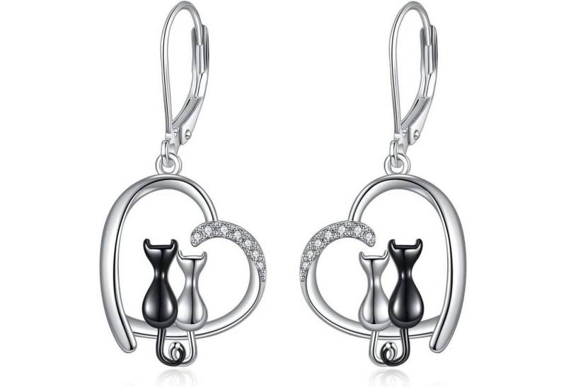 LuxusKollektion Ohrring und Ketten Set Ohrringe Keltisch Hängend Sterlingsilber Mond Damen 2 Katzen-Herz von LuxusKollektion