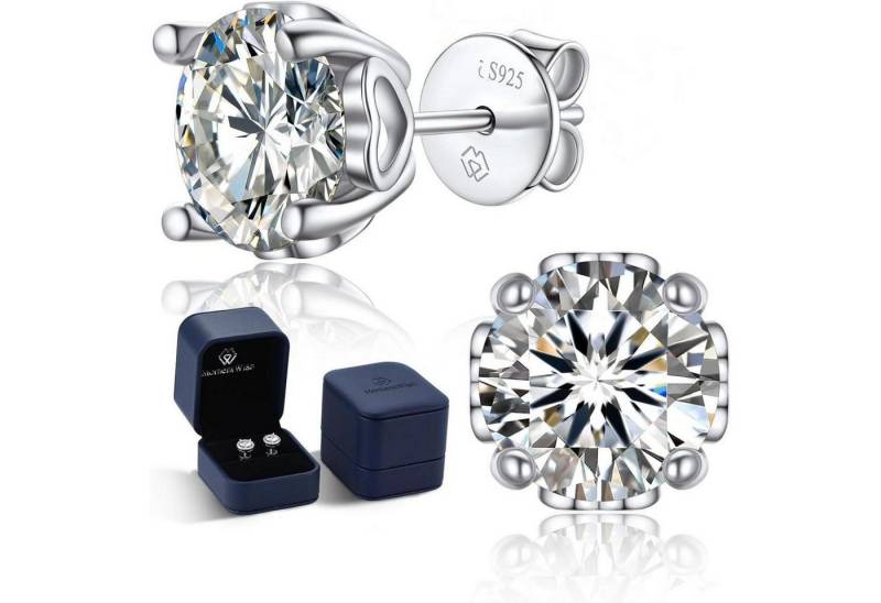 LuxusKollektion Ohrring und Ketten Set Ohrringe Moissanite Silber 925 2 Karat-(1ct*2)-6.5mm 4 Silber-Herz von LuxusKollektion