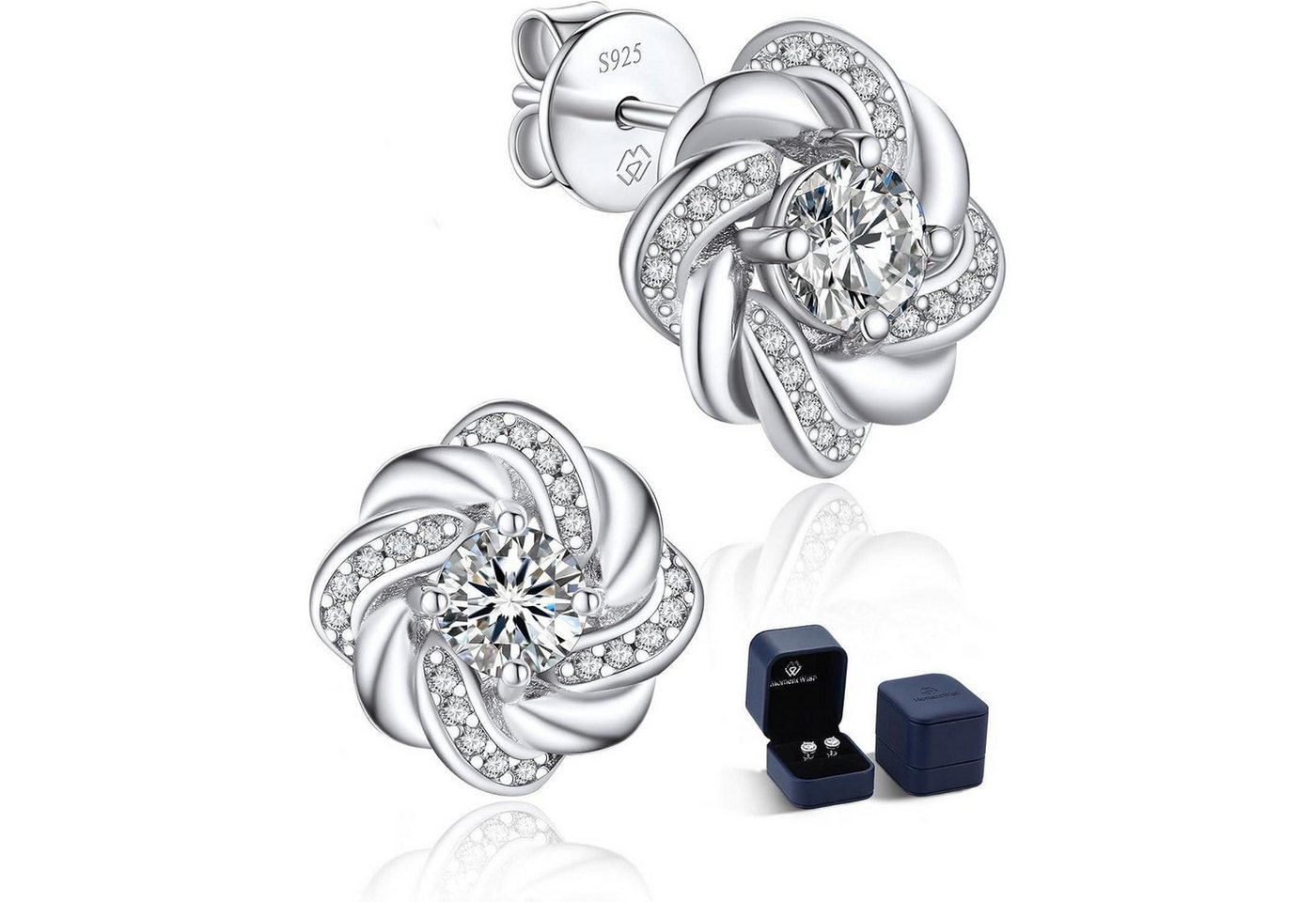 LuxusKollektion Ohrring und Ketten Set Ohrringe Moissanite Silber 925 Muttertag Mama 1 Karat 5mm Liebesknoten von LuxusKollektion