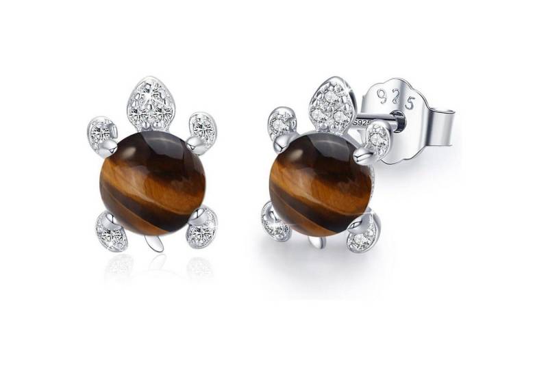 LuxusKollektion Ohrring und Ketten Set Ohrringe Schildkröte 925 Silber hypoallergen Kinder Tigerauge von LuxusKollektion