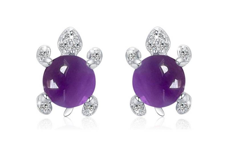 LuxusKollektion Ohrring und Ketten Set Ohrringe Schildkröte Ohrstecker 925 Silber hypoallergen Amethyst von LuxusKollektion