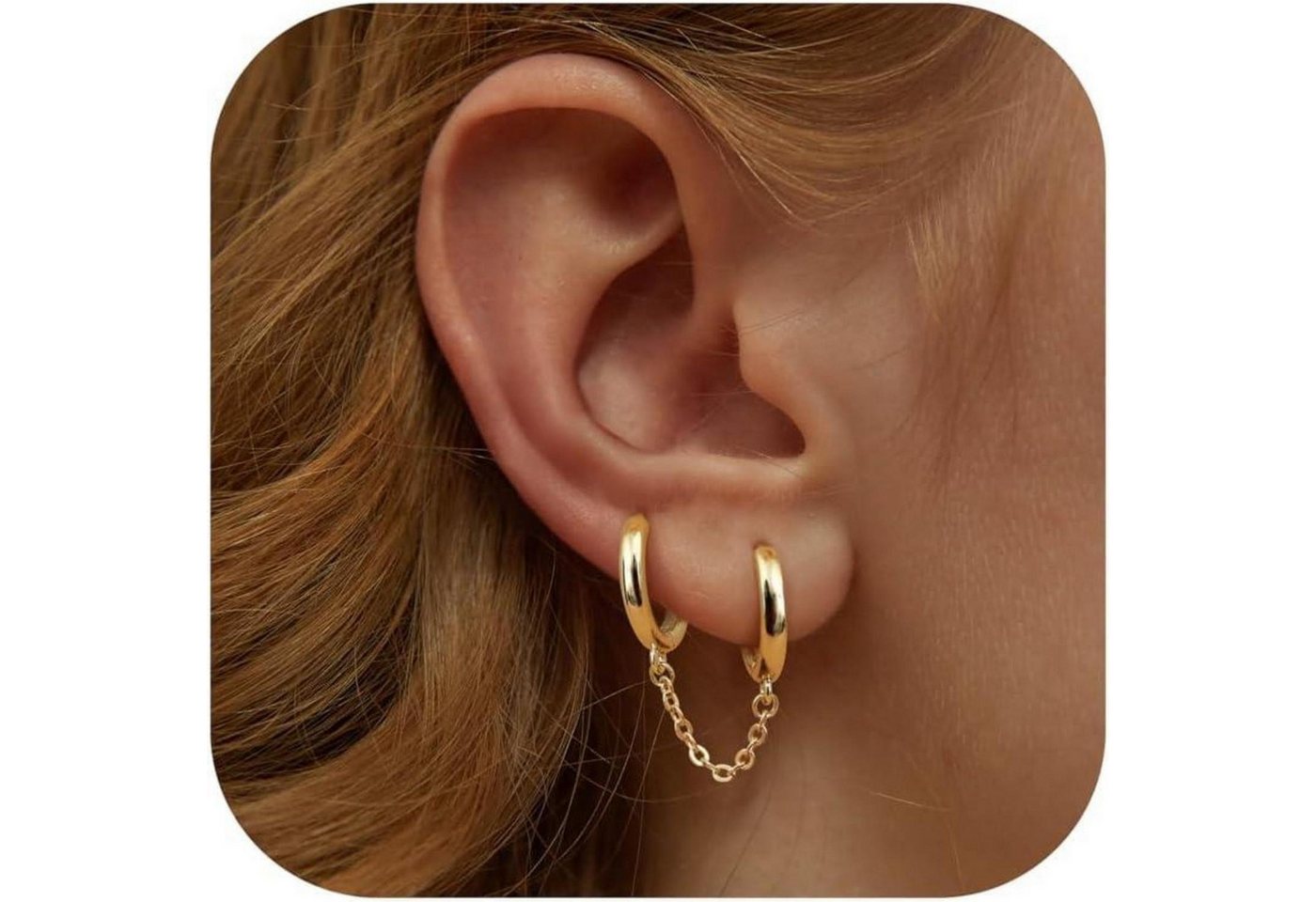 LuxusKollektion Ohrring und Ketten Set Ohrringe Silber 925 14K vergoldet Creolen Gold, Doppel-Creolen von LuxusKollektion