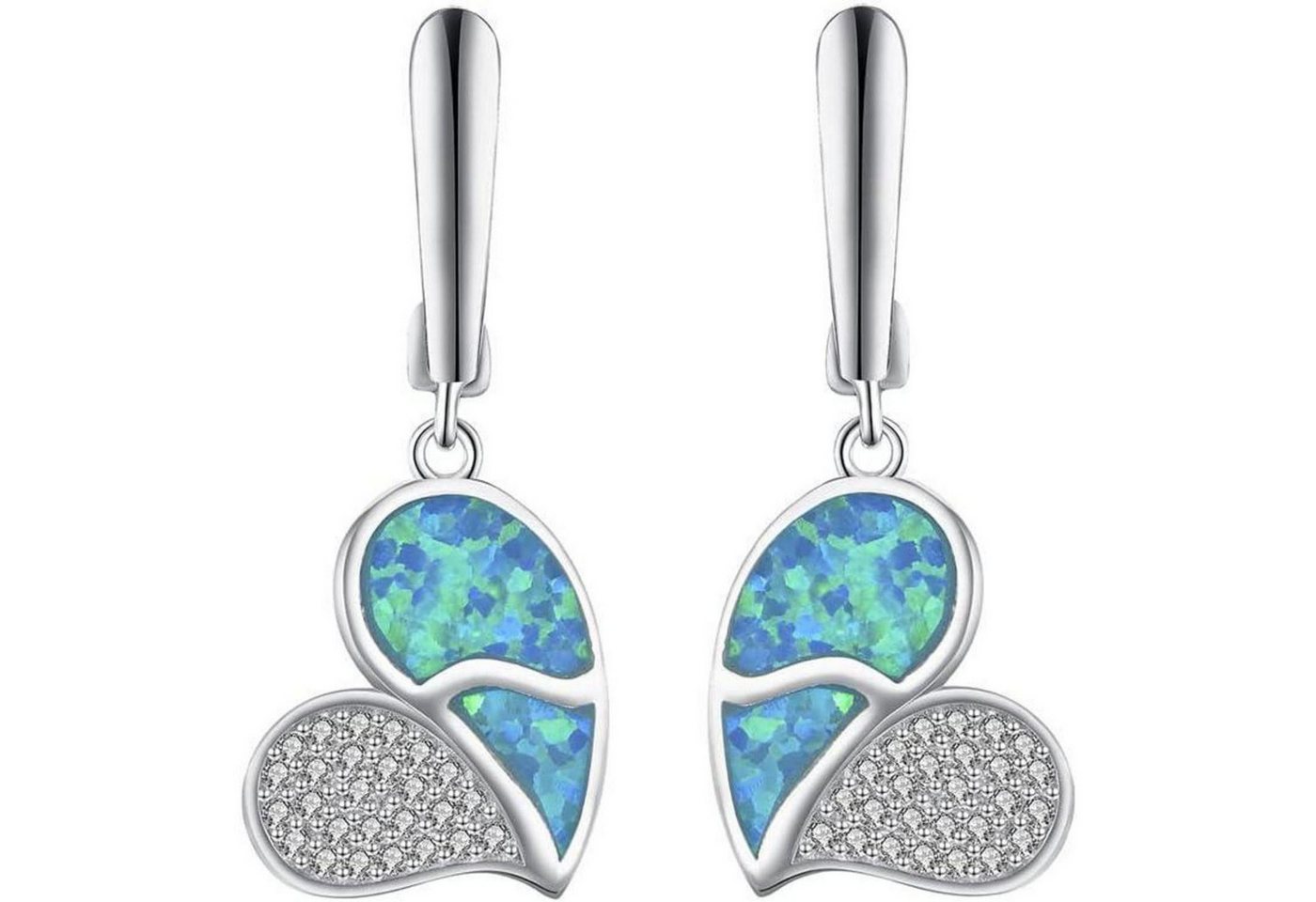 LuxusKollektion Ohrring und Ketten Set Ohrringe Silber 925 Blauer Opal Herz Damen Geschenke FE364 von LuxusKollektion
