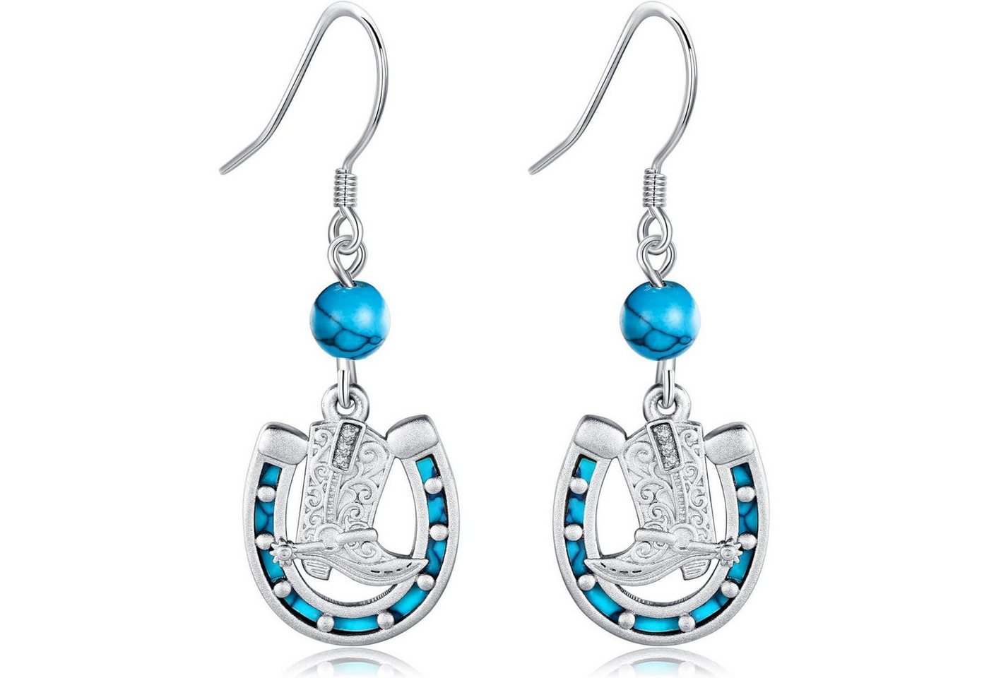 LuxusKollektion Ohrring und Ketten Set Ohrringe Western Cowboy Türkis Silber Dangle Boho Cowgirl Stiefel von LuxusKollektion