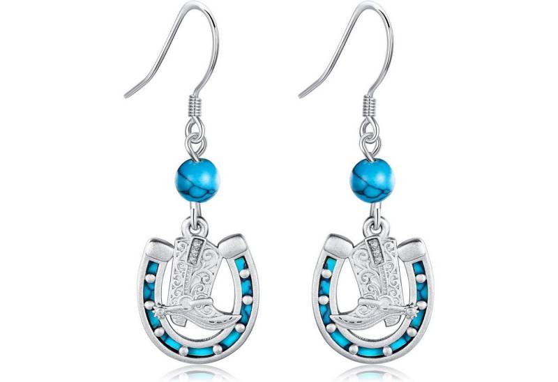 LuxusKollektion Ohrring und Ketten Set Ohrringe Western Cowboy Türkis Silber Dangle Boho Cowgirl Stiefel von LuxusKollektion