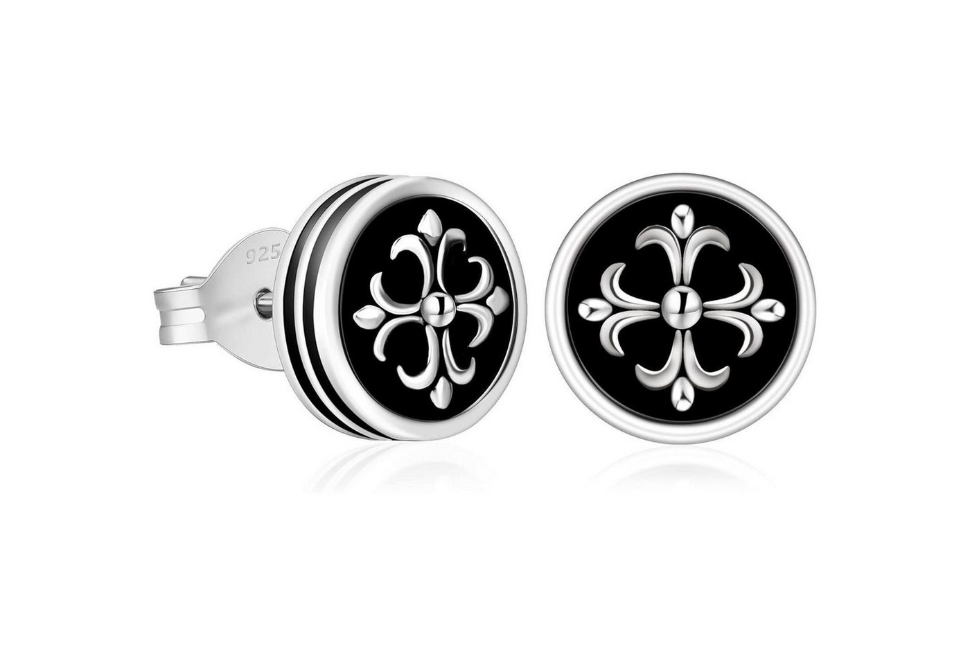 LuxusKollektion Ohrring und Ketten Set Ohrstecker 925 Silber Herren Onyx Schwarz 8mm Weißgold Kreuz von LuxusKollektion