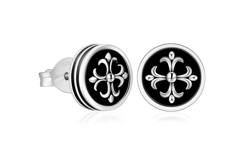 LuxusKollektion Ohrring und Ketten Set Ohrstecker 925 Silber Herren Onyx Schwarz 8mm Weißgold Kreuz von LuxusKollektion