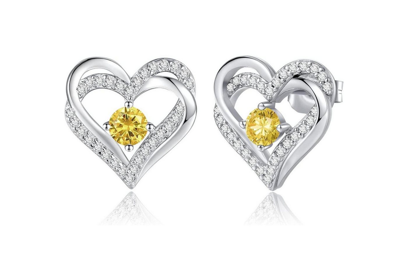 LuxusKollektion Ohrring und Ketten Set Ohrstecker 925 Silber Rosegold Herz Geburtsstein Weißes Gold 11 Nov von LuxusKollektion