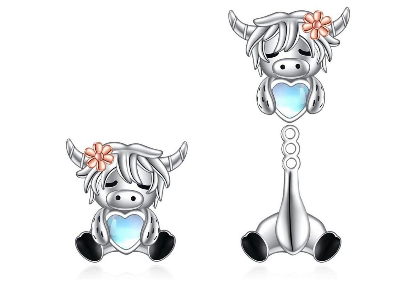 LuxusKollektion Ohrring und Ketten Set Ohrstecker 925 Sterling Silber Hase Frosch Kuh Damen Hochlandkuh von LuxusKollektion
