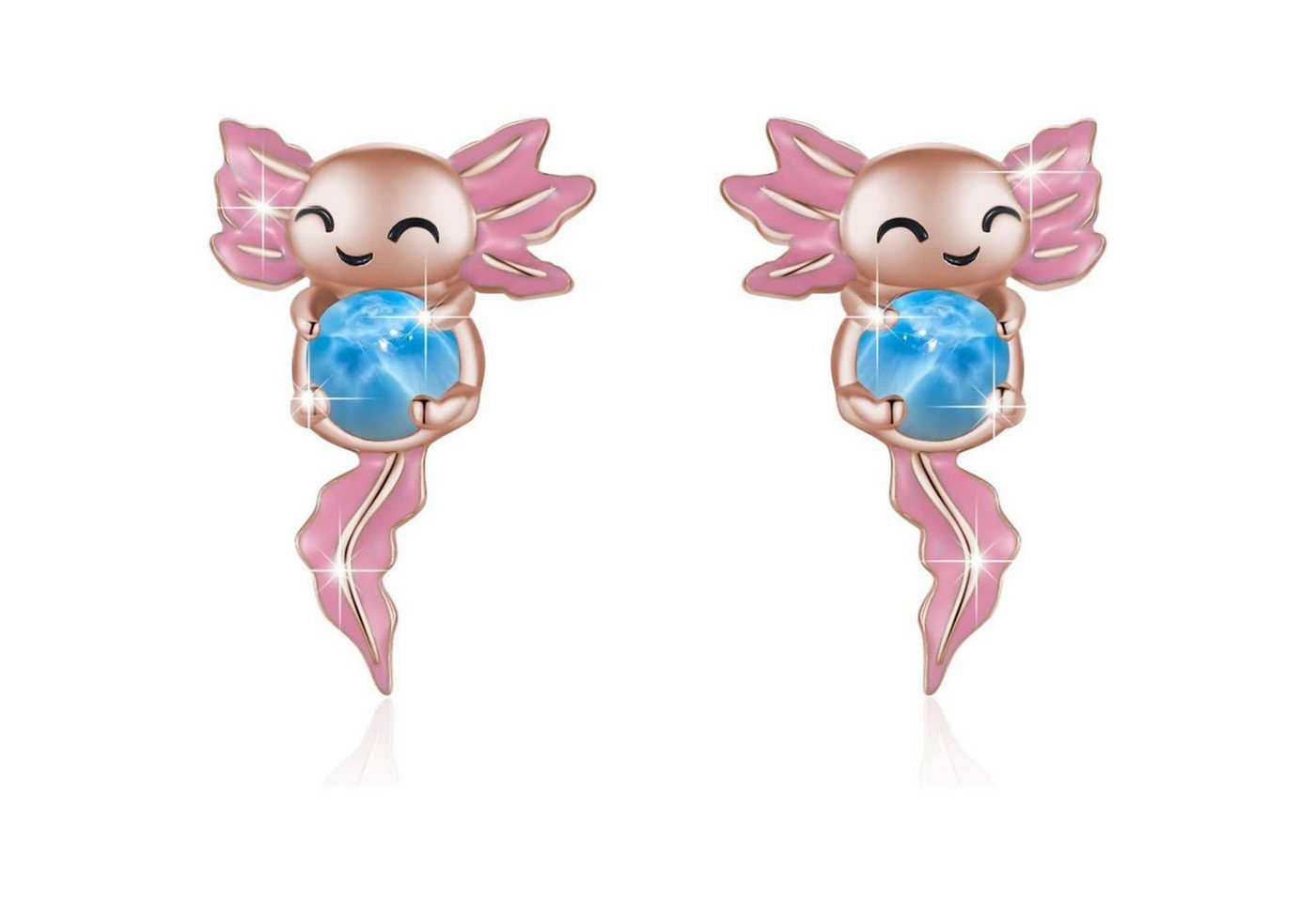 LuxusKollektion Ohrring und Ketten Set Ohrstecker Axolotl 925 Silber Hypoallergen Damen C-Larimar Axolotl von LuxusKollektion
