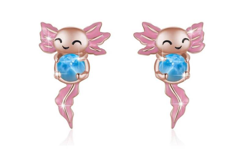 LuxusKollektion Ohrring und Ketten Set Ohrstecker Axolotl 925 Silber Hypoallergen Damen C-Larimar Axolotl von LuxusKollektion