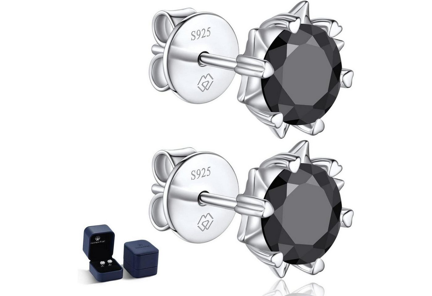 LuxusKollektion Ohrring und Ketten Set Ohrstecker Moissanite 1 Karat-(0.5ct*2)-5mm Schneeflocke-Schwarz von LuxusKollektion