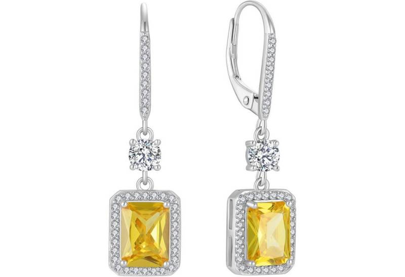 LuxusKollektion Ohrring und Ketten Set Quadrat Prinzessschliff Hängend Ohrringe 925 Silber Citrin November von LuxusKollektion