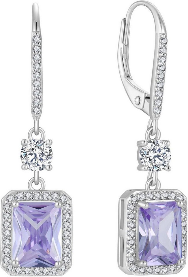 LuxusKollektion Ohrring und Ketten Set Quadrat Prinzessschliff Hängend Ohrringe Damen 925 Silber Geburtsstein von LuxusKollektion